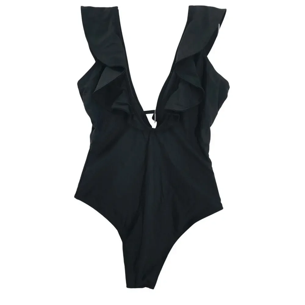 Nwt‎ Medium Black Ruffled One-piece Swimsuit